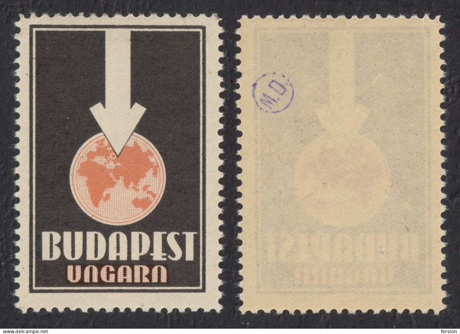 GERMAN Language GERMANY - Budapest TOURISM Travel PROPAGANDA 1930 Hungary LABEL CINDERELLA VIGNETTE Globe Earth - Altri & Non Classificati