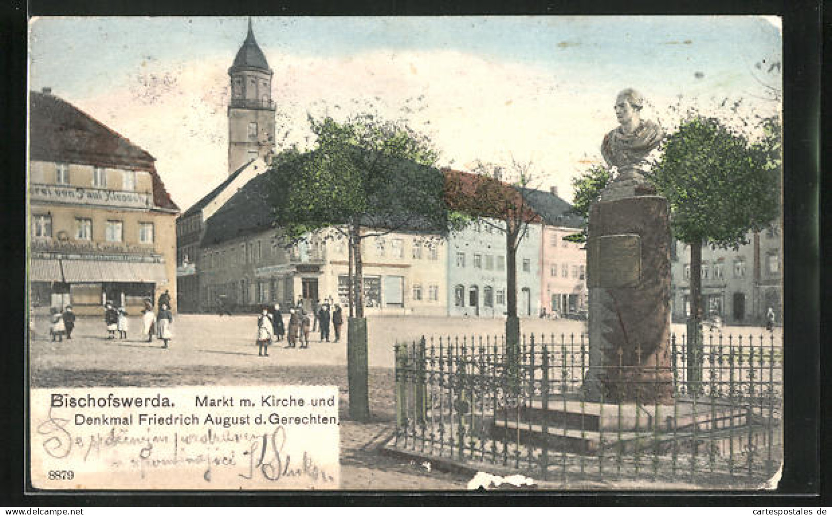 AK Bischofswerda, Ortspartie Mit Markt, Kirche, Denkmal  - Bischofswerda