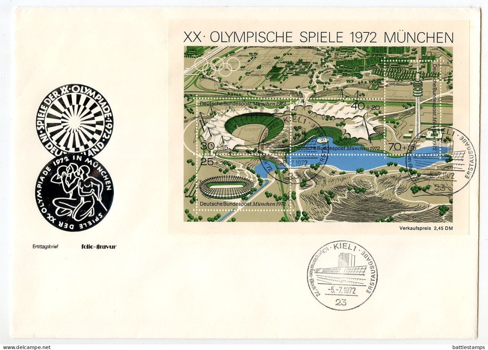 Germany, West 1972 2 FDCs Scott B489 S/S - 20th Olympic Games In Munich, Map Of Olympic Site - 1971-1980