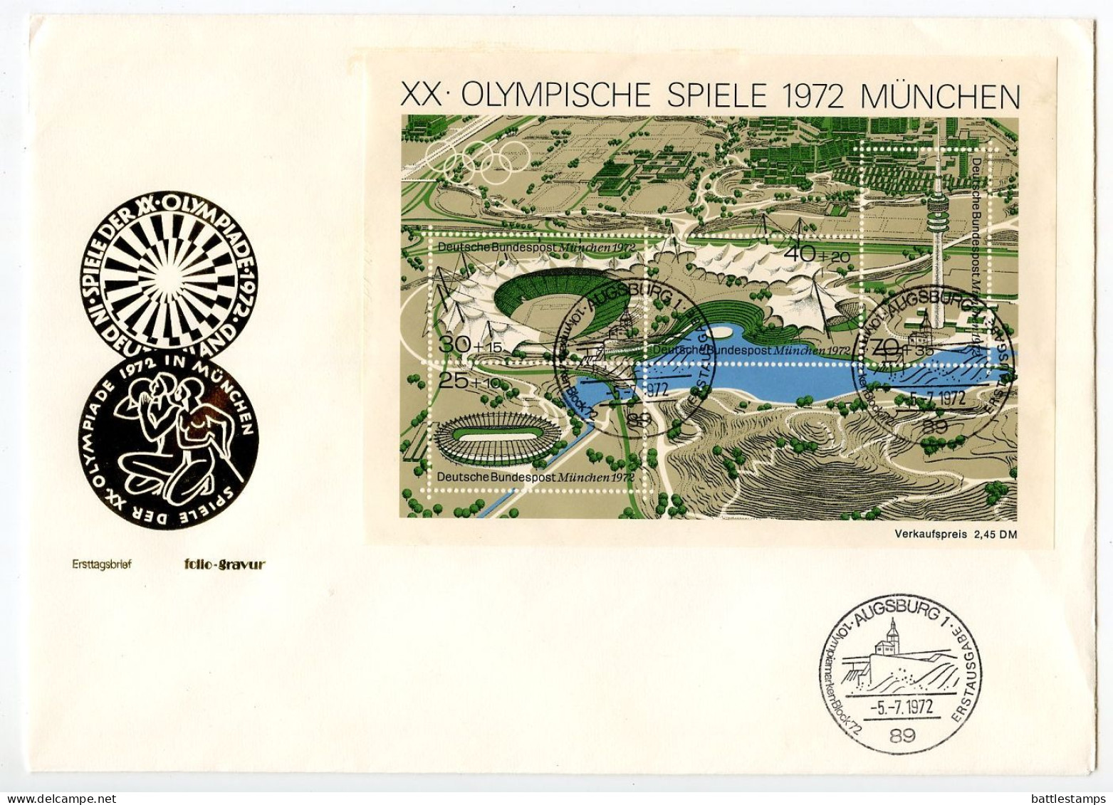 Germany, West 1972 2 FDCs Scott B489 S/S - 20th Olympic Games In Munich, Map Of Olympic Site - 1971-1980