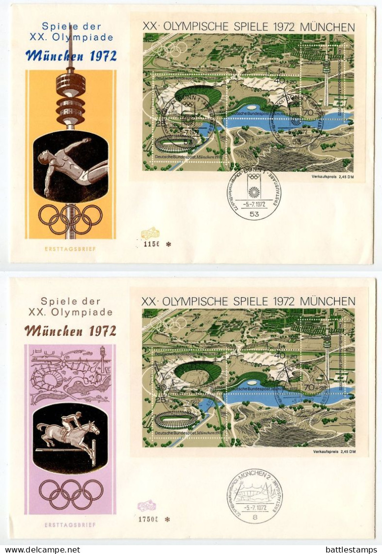 Germany, West 1972 2 FDCs Scott B489 S/S - 20th Olympic Games In Munich, Map Of Olympic Site - 1971-1980