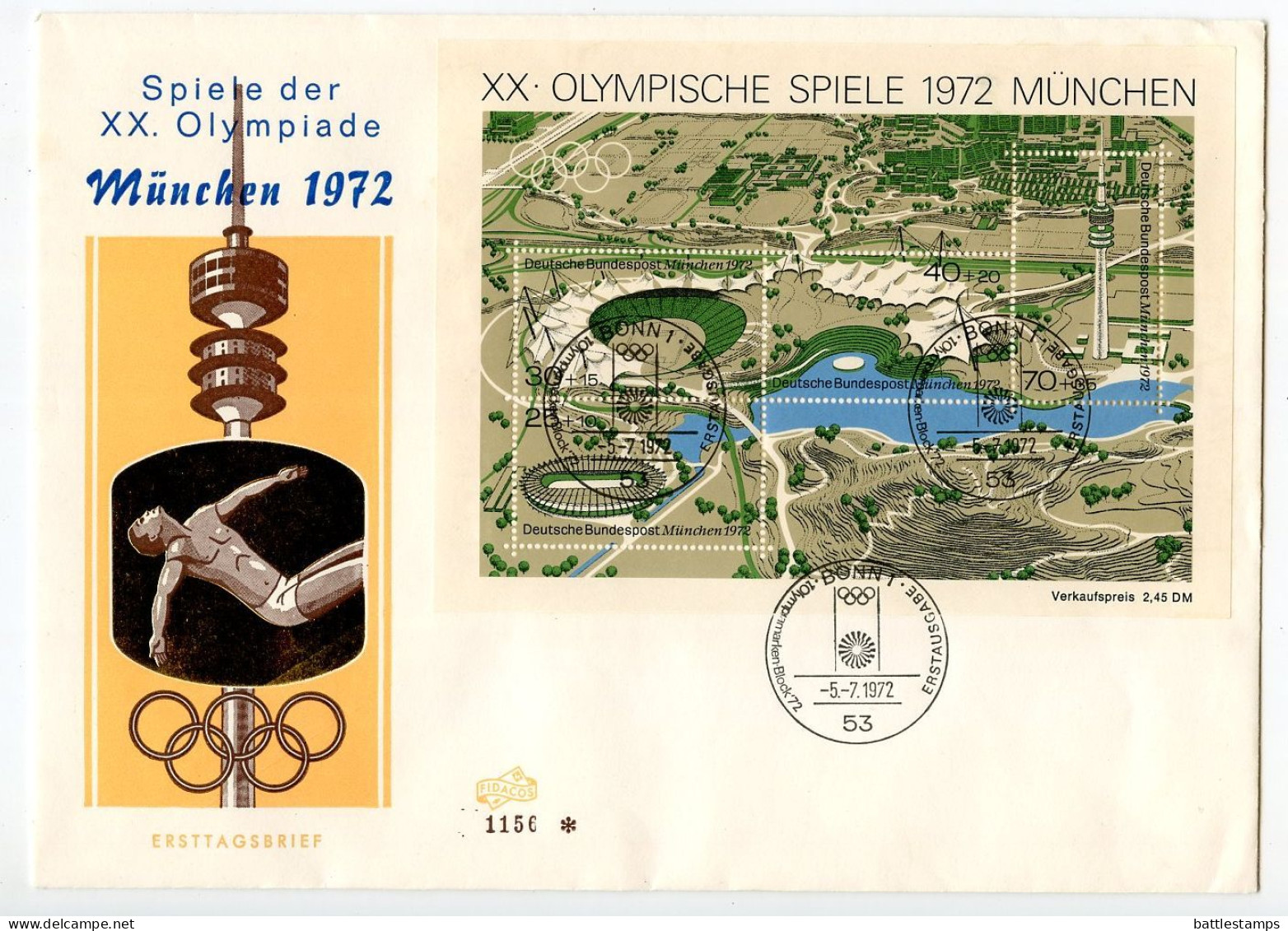 Germany, West 1972 2 FDCs Scott B489 S/S - 20th Olympic Games In Munich, Map Of Olympic Site - 1971-1980