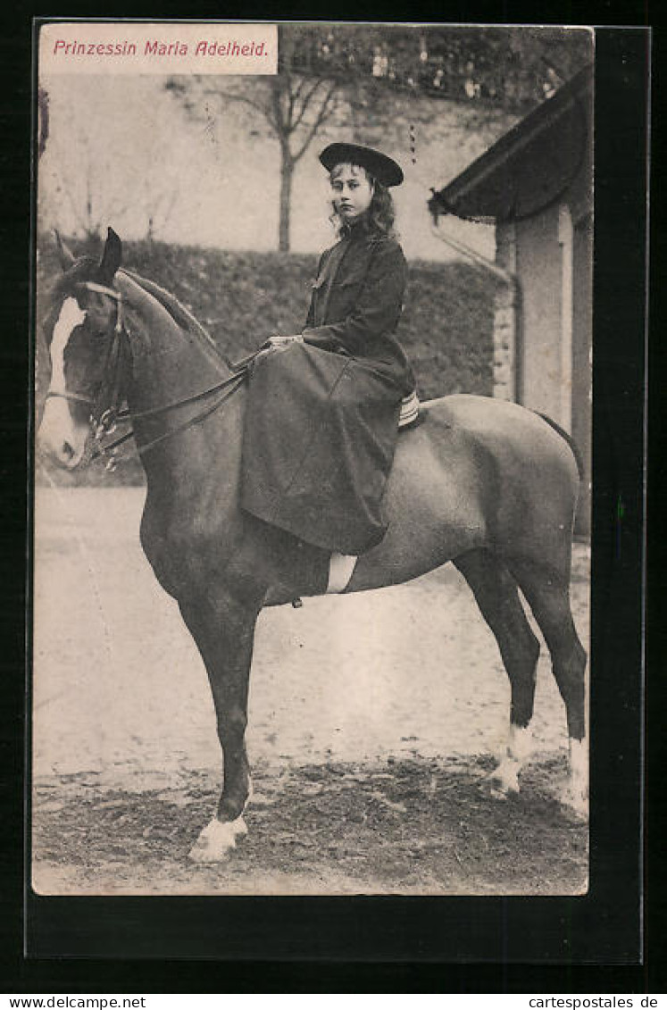 AK Prinzessin Maria Adelheid Von Luxemburg Zu Pferd  - Königshäuser