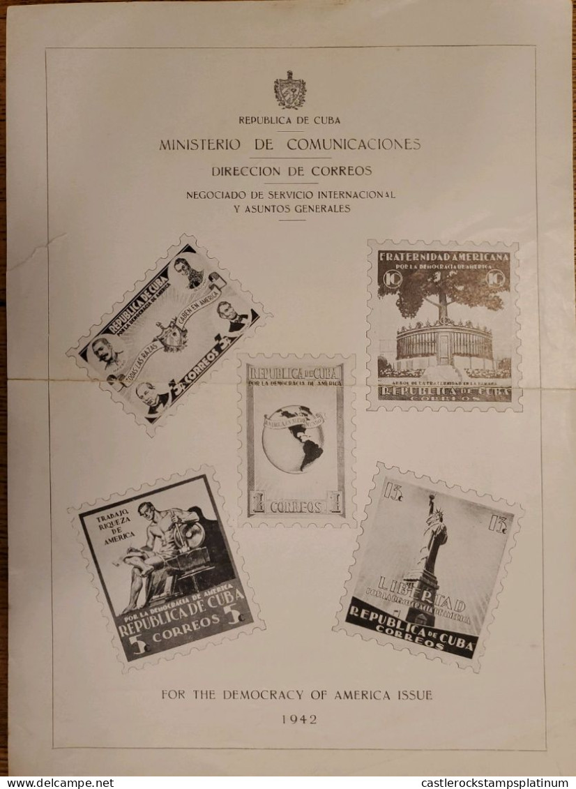 O) 1942 CUBA, GLOBE SHOWING - HEMISPHERE, LABOR,  MACEO, BOLIVAR, JUAREZ, LINCOLN,  TREE  OF FRATERNITY, STATUE OF LIBER - Autres & Non Classés