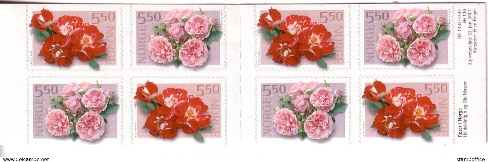 NORWEGEN MH Mit MI-NR. 1392-1393 POSTFRISCH(MINT) ROSEN SELBSTKLEBEND - Booklets