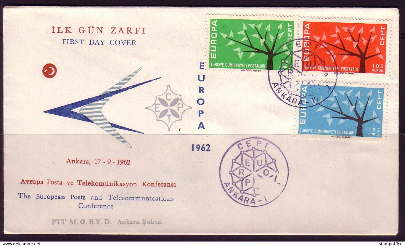 TÜRKEI MI-NR. 1843-1845 FDC EUROPA CEPT 1962 BAUM - 1962