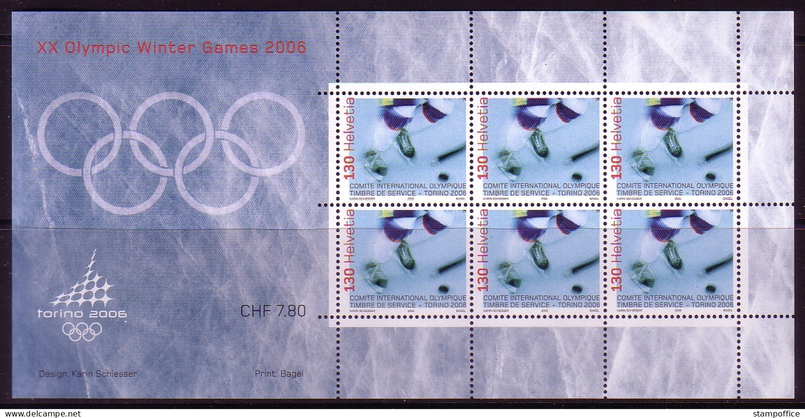 SCHWEIZ INTERNATIONALES OLYMPISCHES KOMITEE (IOC) MI-NR. 5 POSTFRISCH(MINT) KLEINBOGEN OLYMPIADE 2006 TURIN EISHOCKEY - Hiver 2006: Torino