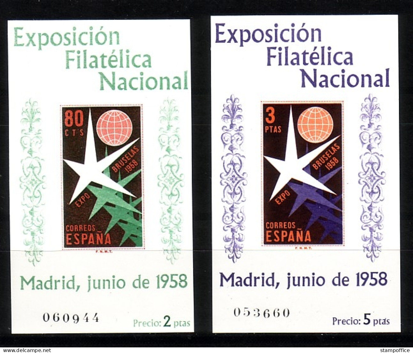 SPANIEN BLOCK 13-14 POSTFRISCH(MINT) BRIEFMARKENAUSSTELLUNG MADRID 1958 EXPO BRÜSSEL - Blocchi & Foglietti