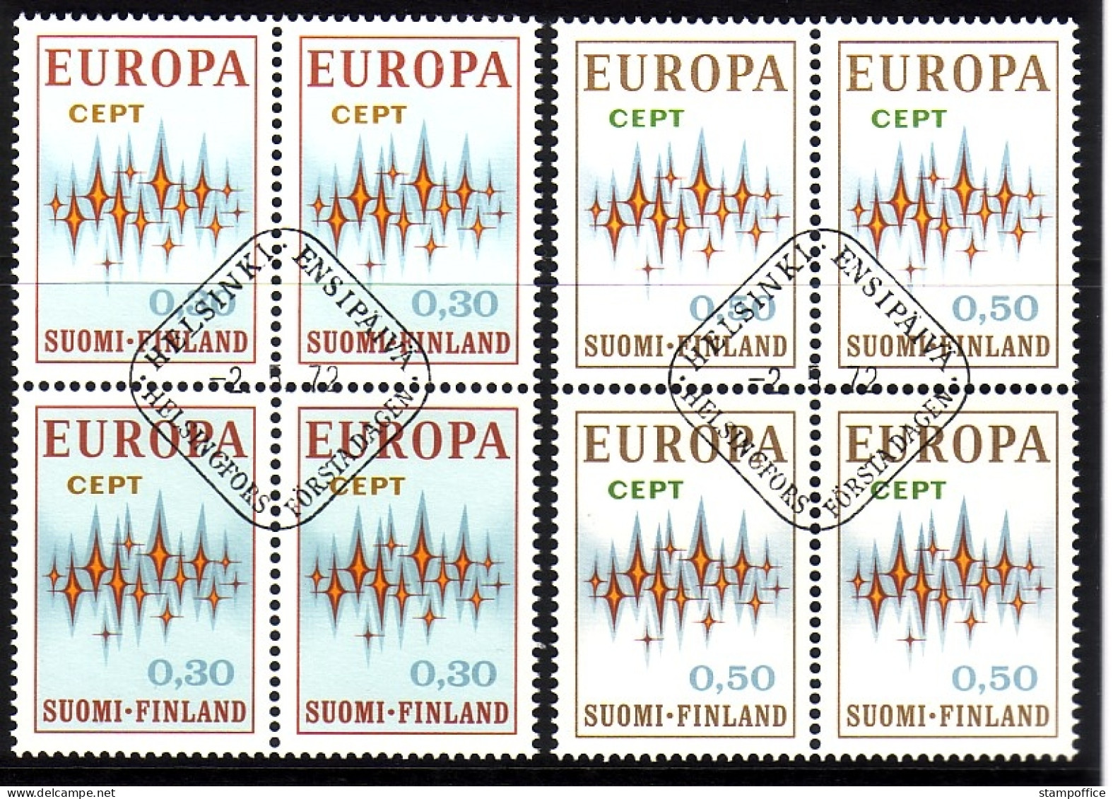 FINNLAND MI-NR. 700-701 GESTEMPELT(USED) 4er BLOCK EUROPA 1972 STERNE - 1972