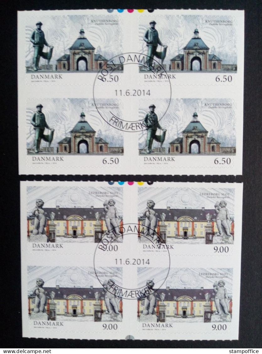 DÄNEMARK MI-NR. 1786-1787 GESTEMPELT(USED) 4er BLOCK GUTSHÖFE (III) 2014 SCHLOSS LEDREBORG - Used Stamps