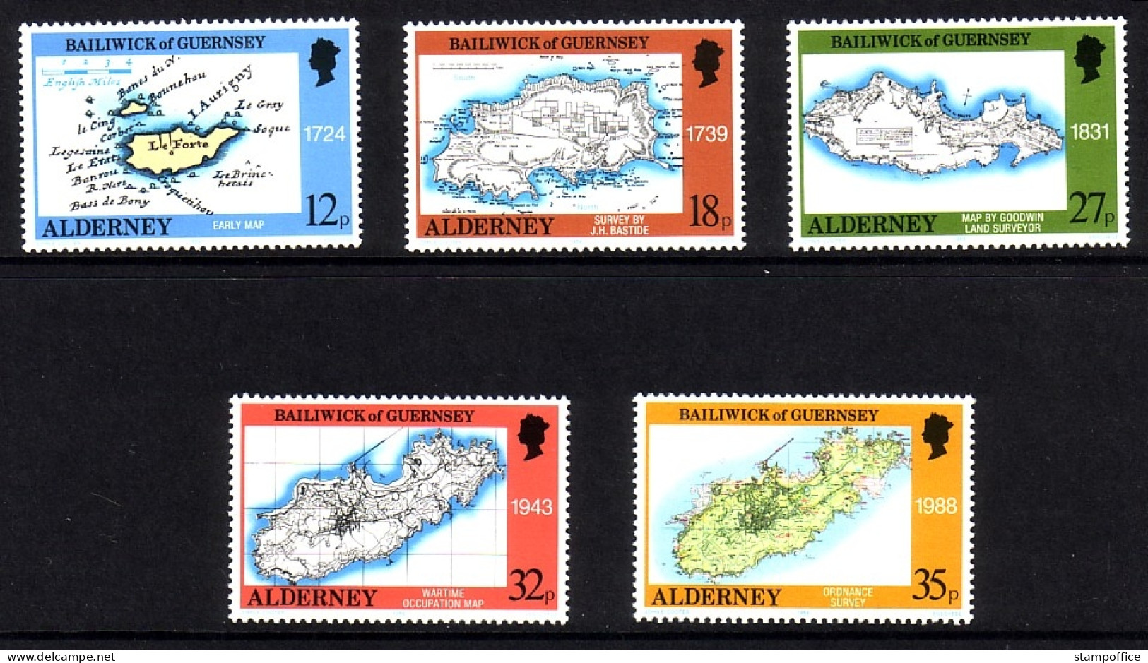 ALDERNEY 10 X MI-NR. 37-41 POSTFRISCH(MINT) LANDKARTEN 1989 - Alderney