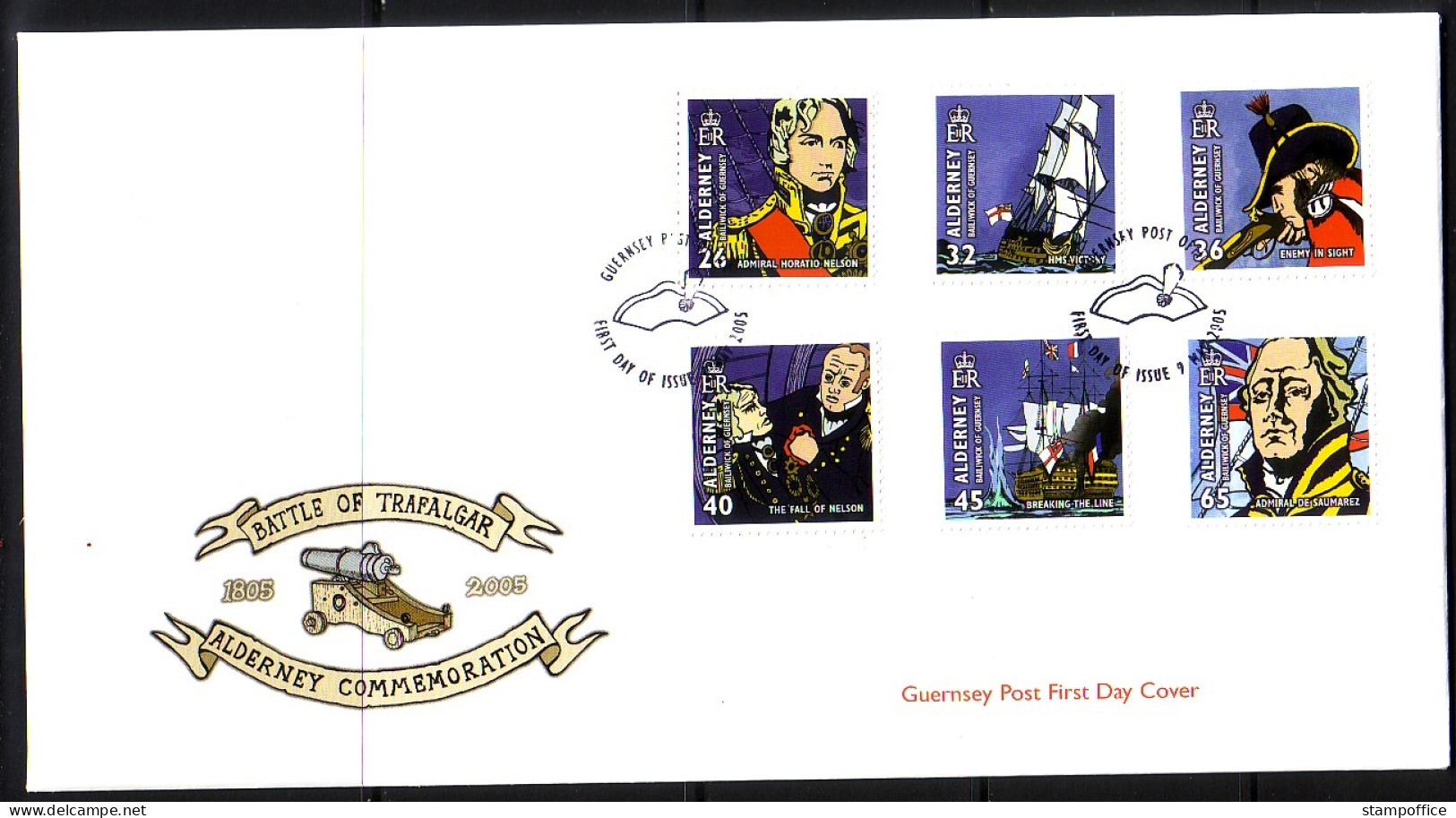 ALDERNEY MI-NR. 253-258 FDC 200. JAHRESTAG DER SEESCHLACHT VON TRAFALGAR 2005 - Alderney