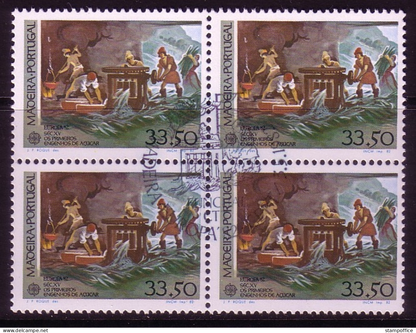 MADEIRA MI-NR. 77 GESTEMPELT(USED) 4er BLOCK EUROPA 1982 HISTORISCHE EREIGNISSE 1. ZUCKERMÜHLE - 1982