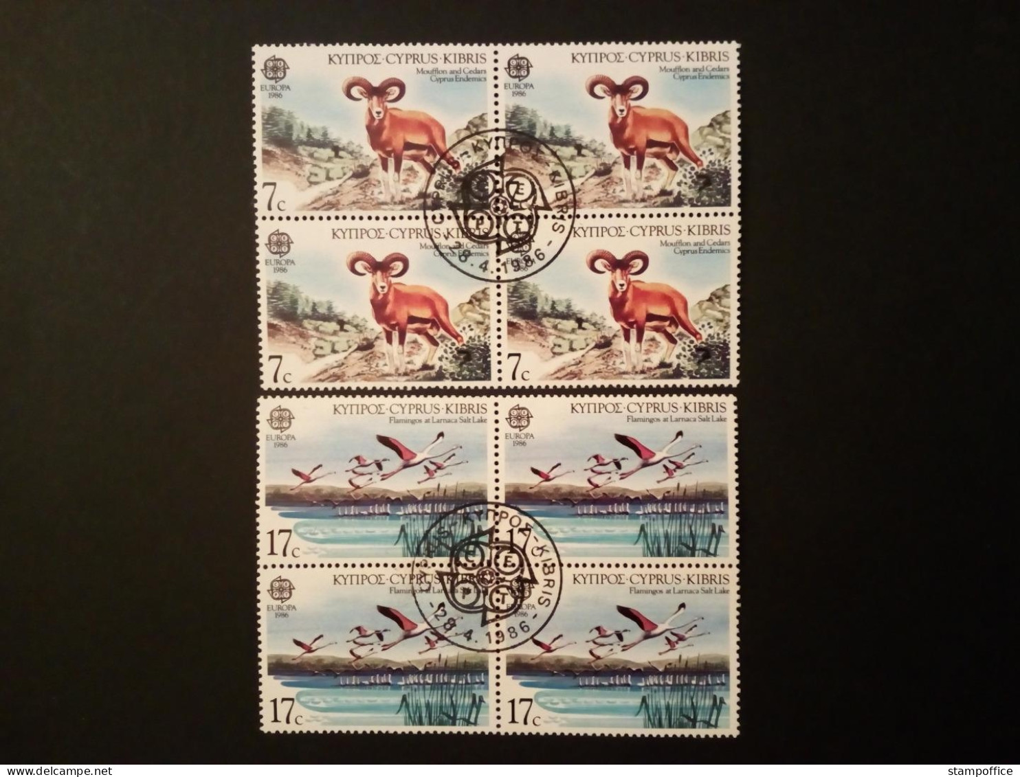 ZYPERN MI-NR. 655-656 GESTEMPELT(USED) 4er BLOCK EUROPA 1986 NATURSCHUTZ MUFFLON FLAMINGOS - 1986