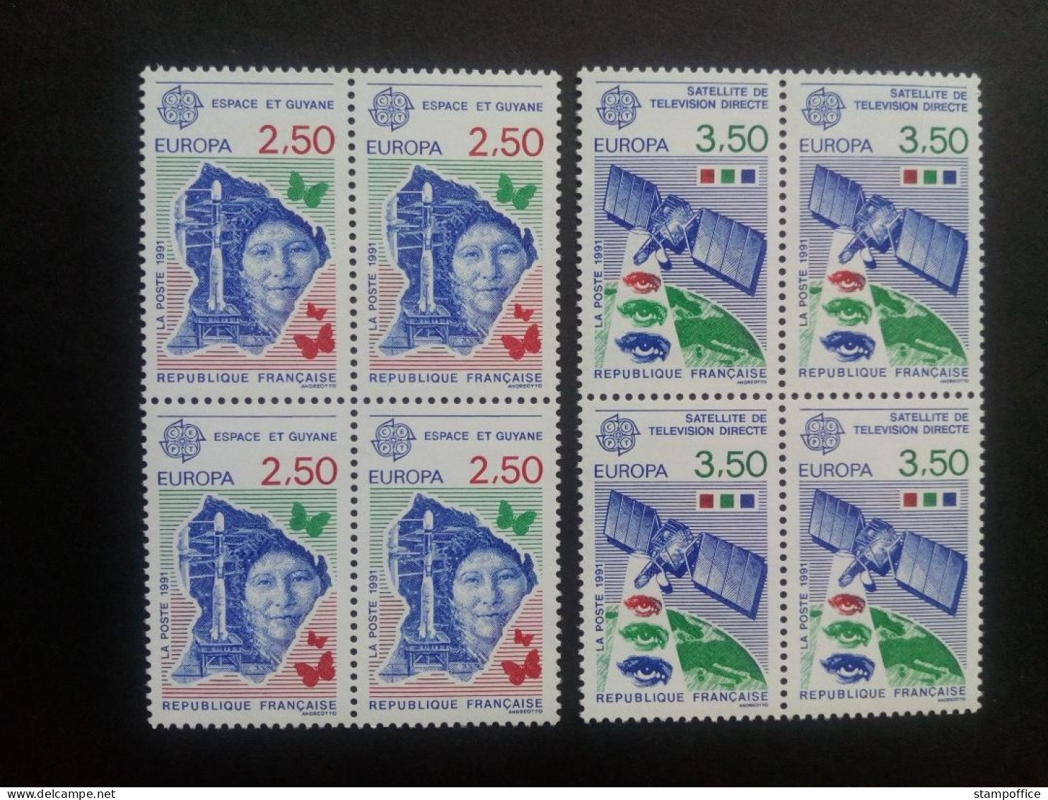 FRANKREICH MI-NR. 2834-2835 POSTFRISCH 4er BLOCK EUROPA 1991 EUROPÄISCHE WELTRAUMFAHRT - 1991