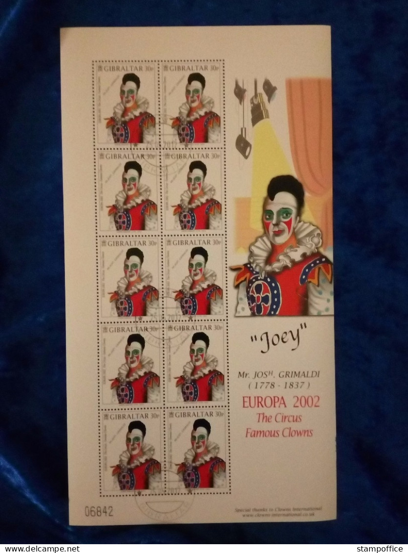 GIBRALTAR MI-NR. 1002-1005 GESTEMPELT(USED) KLEINBOGENSATZ EUROPA 2002 ZIRKUS CLOWNS - 2002