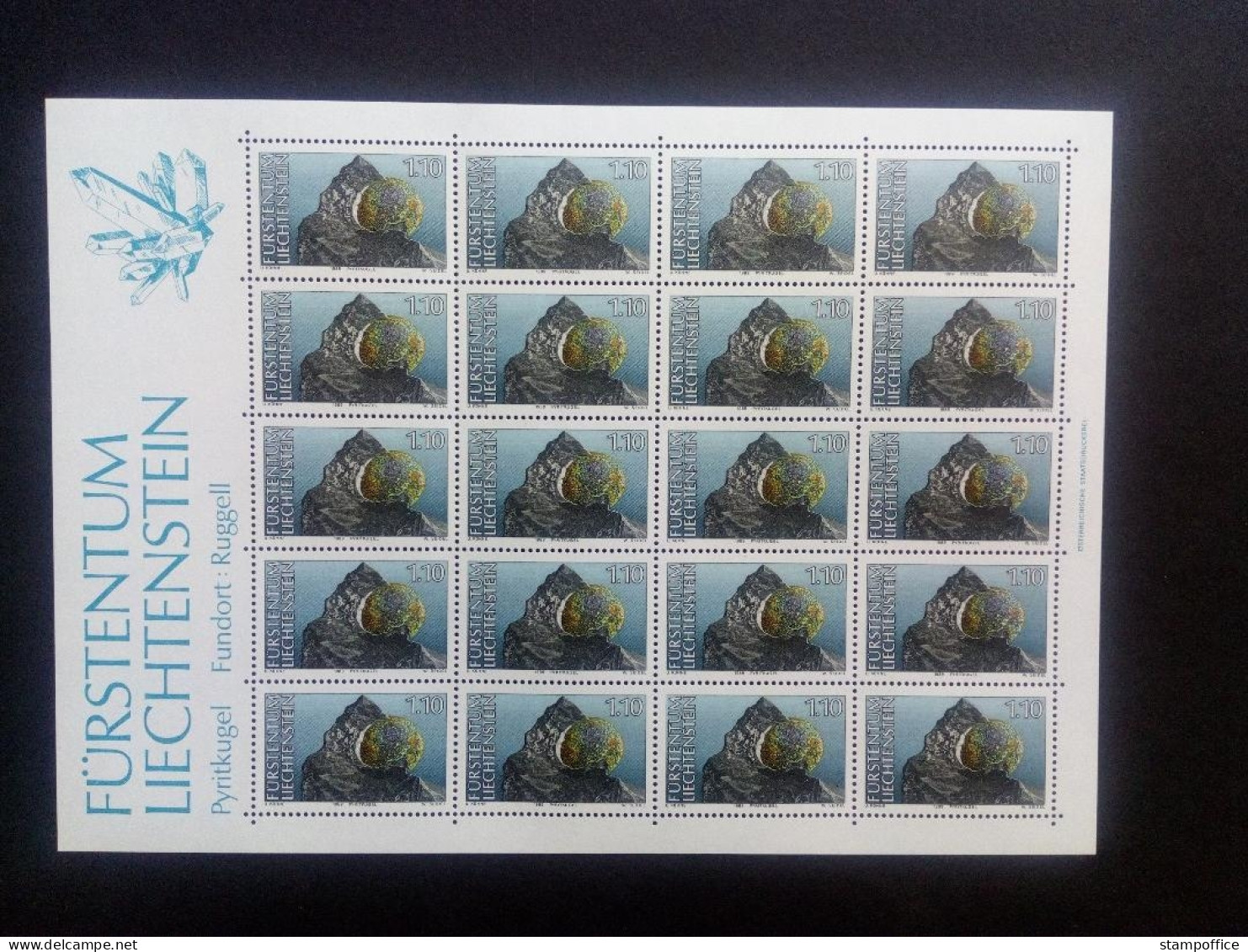 LIECHTENSTEIN MI-NR. 981-983 POSTFRISCH KLEINBOGENSATZ MINERALIEN (I) 1989 QUARZ CALCIT - Blocs & Feuillets