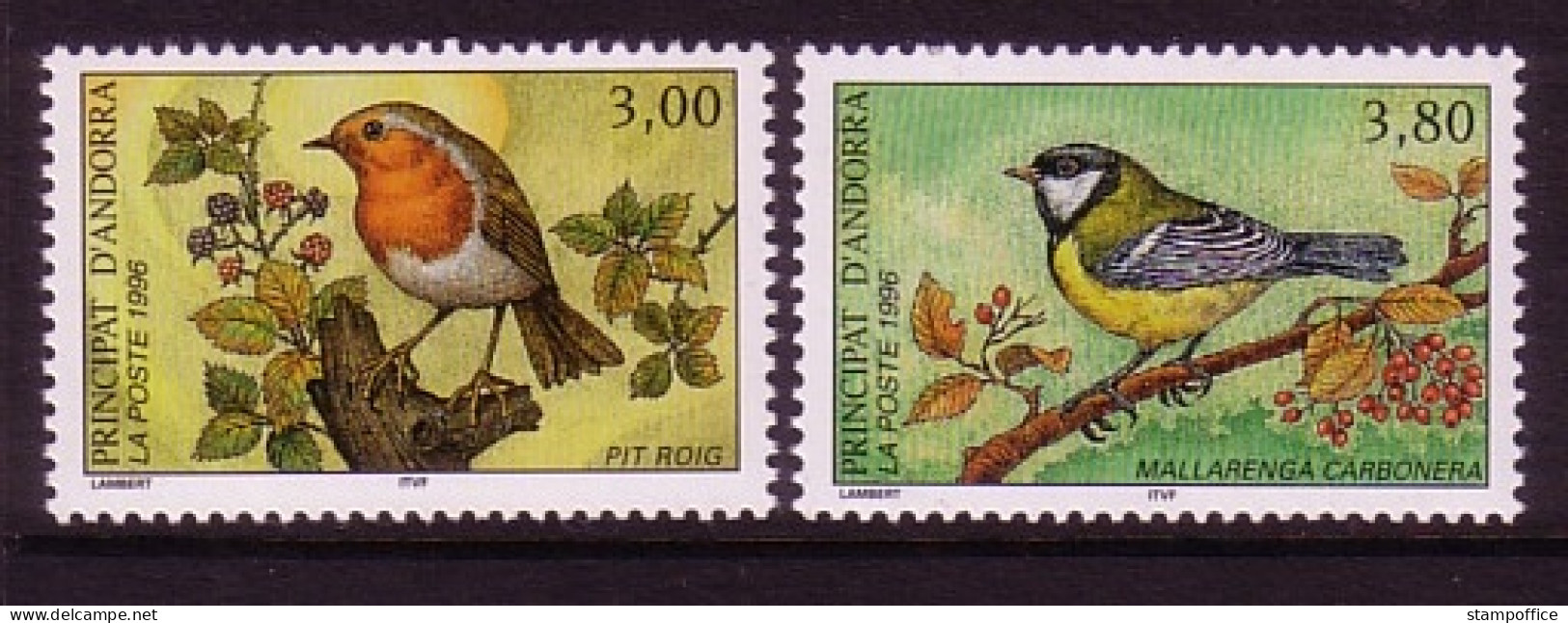 ANDORRA FRANZÖSISCH MI-NR. 491-492 POSTFRISCH(MINT) NATURSCHUTZ 1996 ROTHKEHLCHEN KOHLMEISE - Unused Stamps