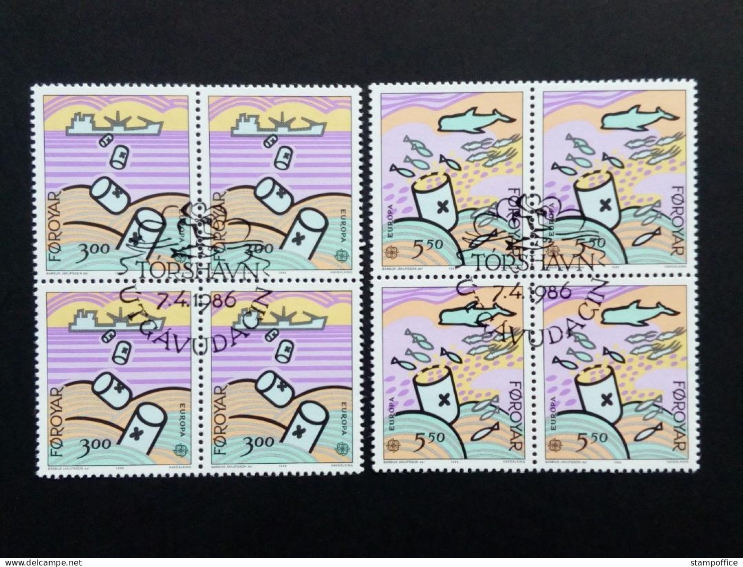 FÄRÖER MI-NR. 134-135 GESTEMPELT(USED) 4er BLOCK EUROPA 1986 NATUR- Und UMWELTSCHUTZ - 1986