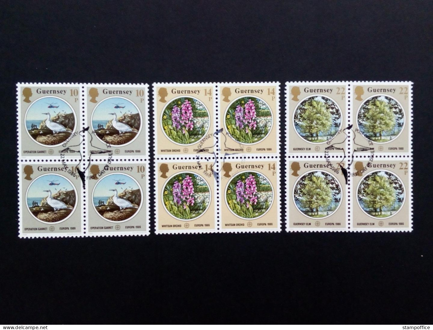 GUERNSEY MI-NR. 358-360 GESTEMPELT 4er BLOCK EUROPA 1986 NATUR- Und UMWELTSCHUTZ ORCHIDEE VOGEL - 1986