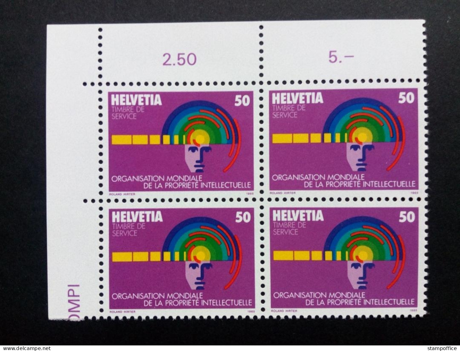 SCHWEIZ OMPI MI-NR. 5 POSTFRISCH(MINT) 4er BLOCK GEISTIGES EIGENTUM 1985 - Unused Stamps