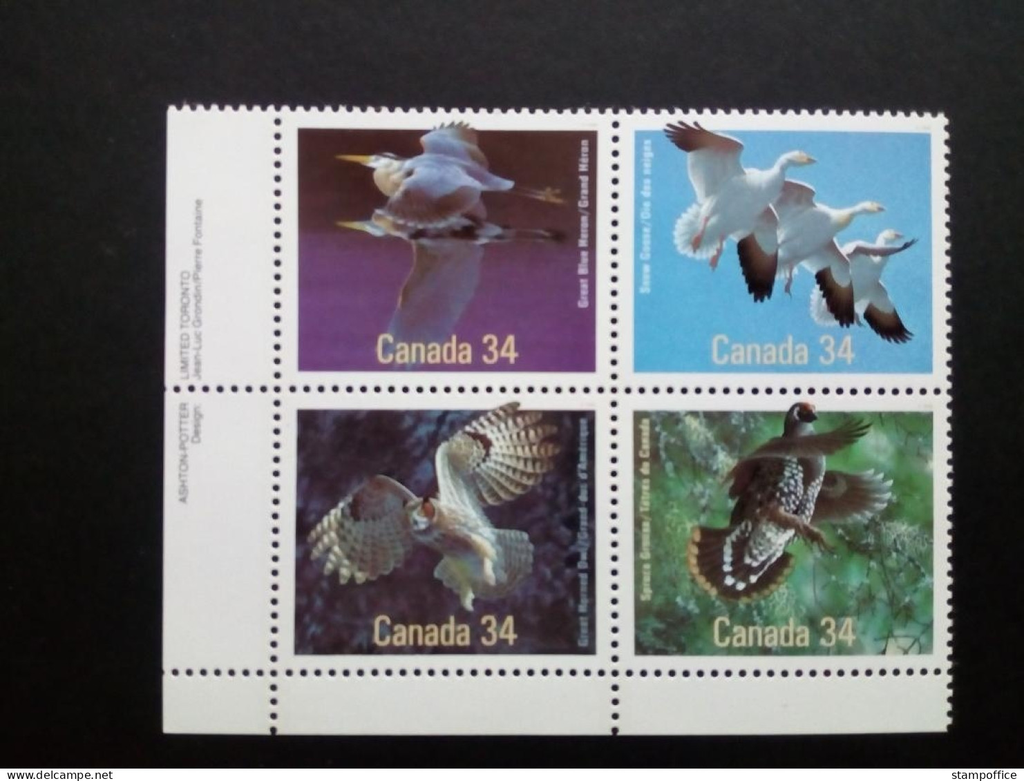 CANADA MI-NR. 995-998 POSTFRISCH VÖGEL 1986 SCHNEEGANS GRAUREIHER WLADHUHN UHU - Owls