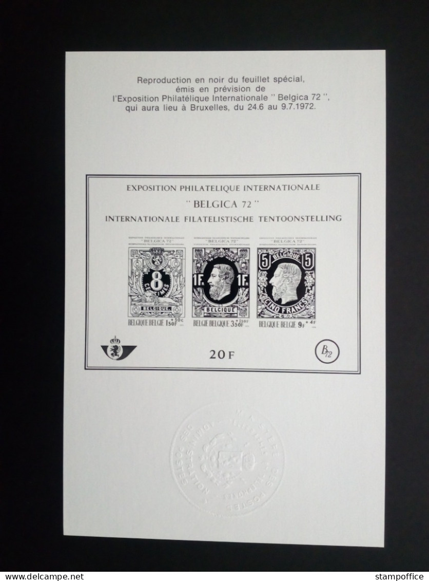 BELGIEN BLOCK 42 POSTFRISCH(MINT) IM SCHWARZDRUCKBLOCK BELGICA`72 KÖNIG LEOPOLD II. - Schwarz-weiß Kleinbögen [ZN & GC]