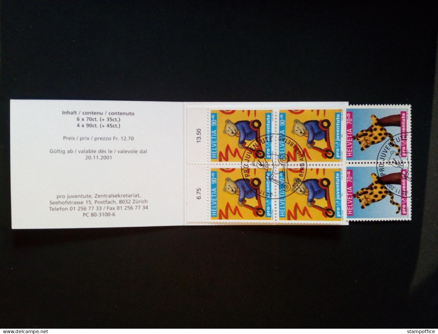 SCHWEIZ MH 0-124 GESTEMPELT PRO JUVENTUTE 2001 BÄR AUF ROLLER - Postzegelboekjes