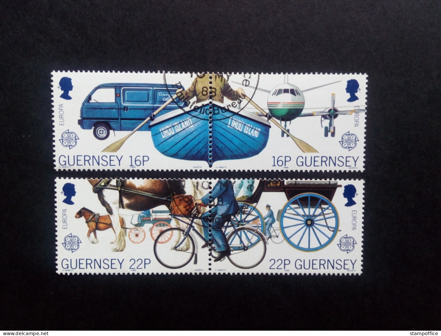 GUERNSEY MI-NR. 417-420 GESTEMPELT(USED) EUROPA 1988 FAHRRAD BOOT PFERDEKUTSCHE FLUGZEUG AUTO - 1988