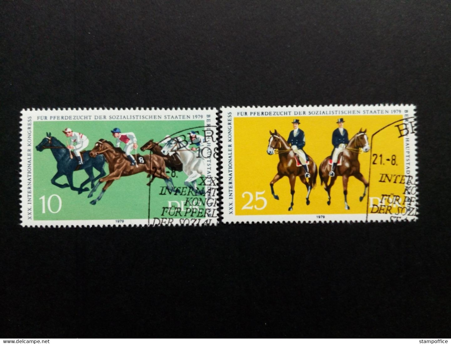 DDR MI-NR. 2449-2450 GESTEMPELT(USED) PFERDEZUCHT KONGRESS DRESSUR GALOPPRENNEN 1979 - Paarden