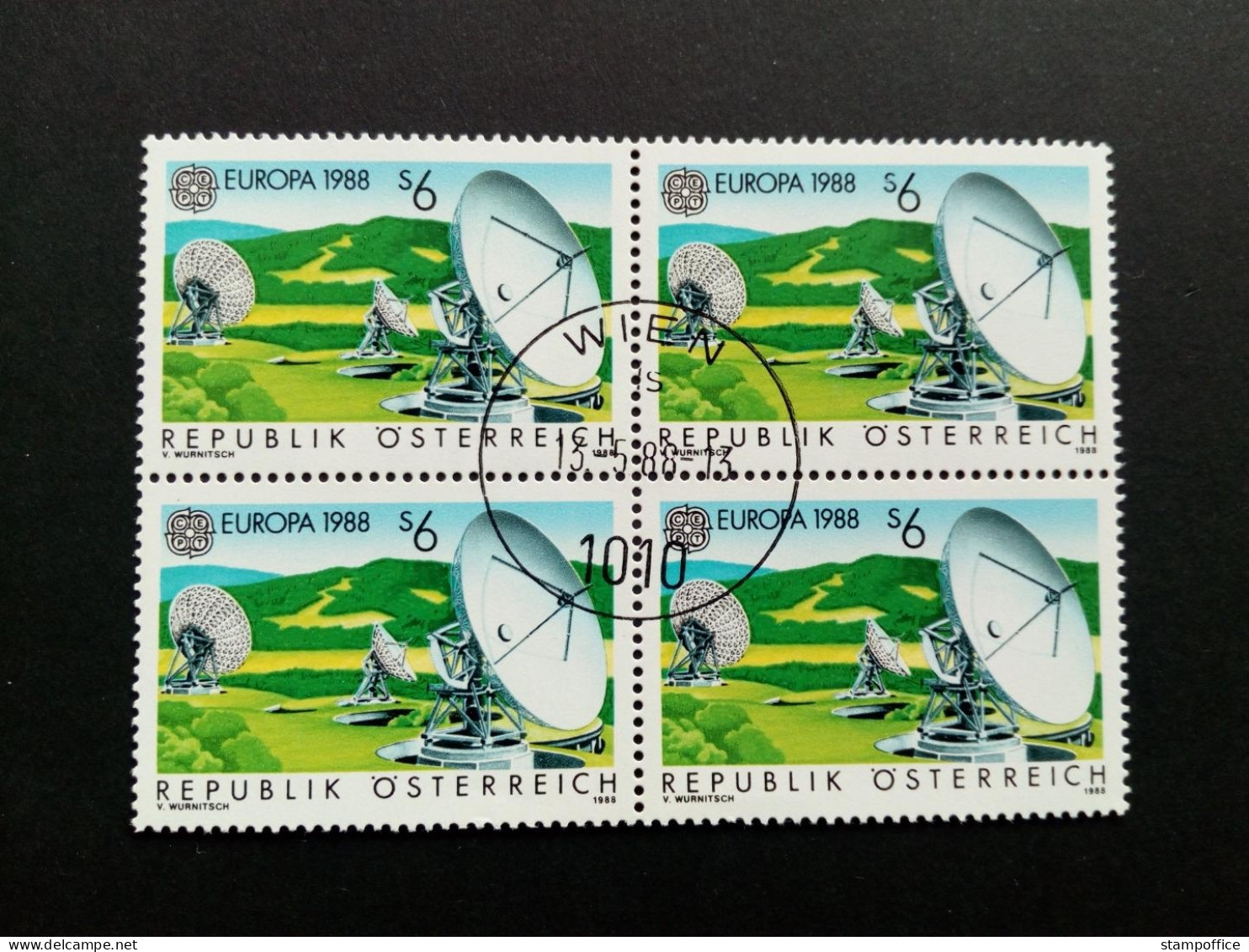 ÖSTERREICH MI-NR. 1922 O 4er BLOCK EUROPA 1988 ERDFUNKSTELLE KOMMUNIKATIONSMITTEL - 1988