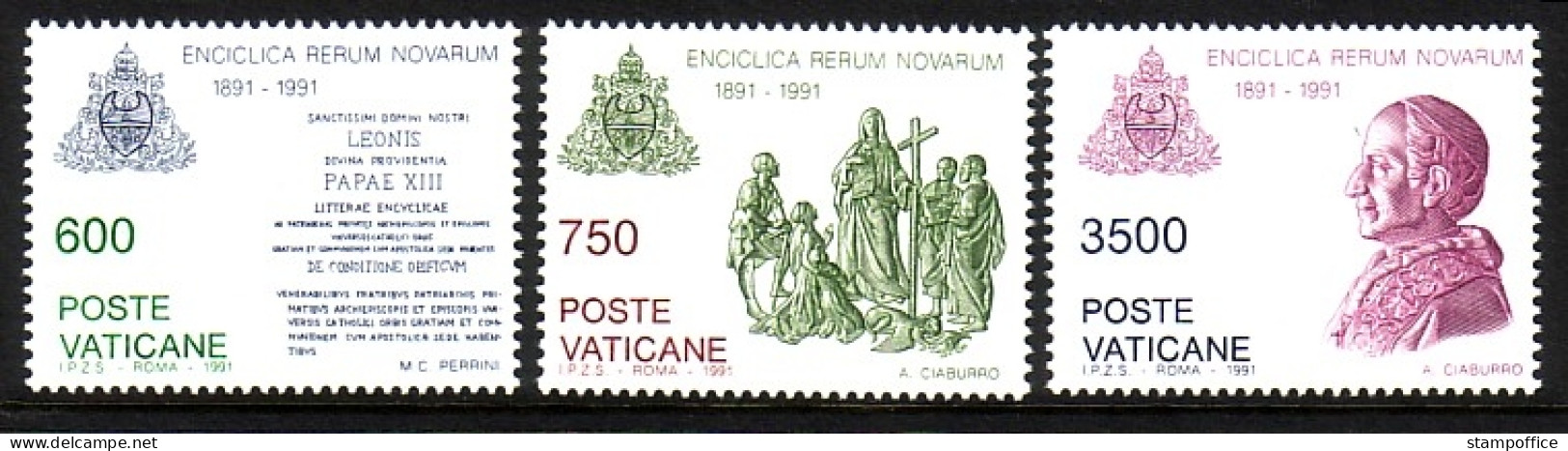 VATIKAN MI-NR. 1035-1037 POSTFRISCH(MINT) 100 JAHRE ENZYKLIKA Rerum Novarum 1991 - Unused Stamps