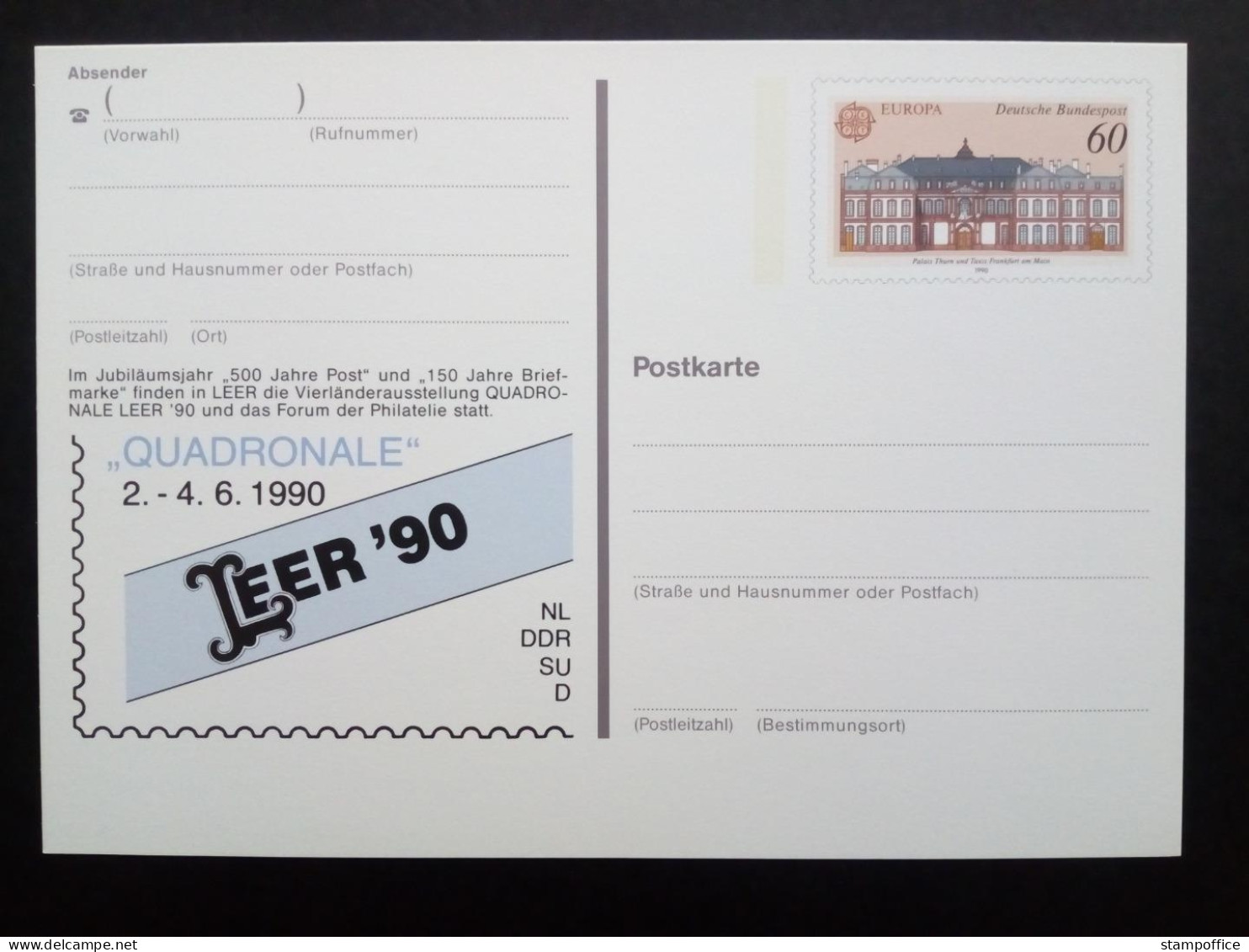 DEUTSCHLAND MI-NR. P So 21 POSTFRISCH(MINT) EUROPA 1990 SONDERPOSTKARTE LEER`90 POSTALISCHE EINRICHTUNGEN - 1990