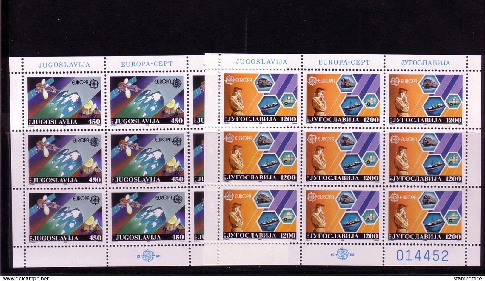 JUGOSLAWIEN MI-NR. 2273-2274 POSTFRISCH(MINT) KLEINBOGENSATZ EUROPA 1988 SATELLIT FUNKTELEFON - 1988