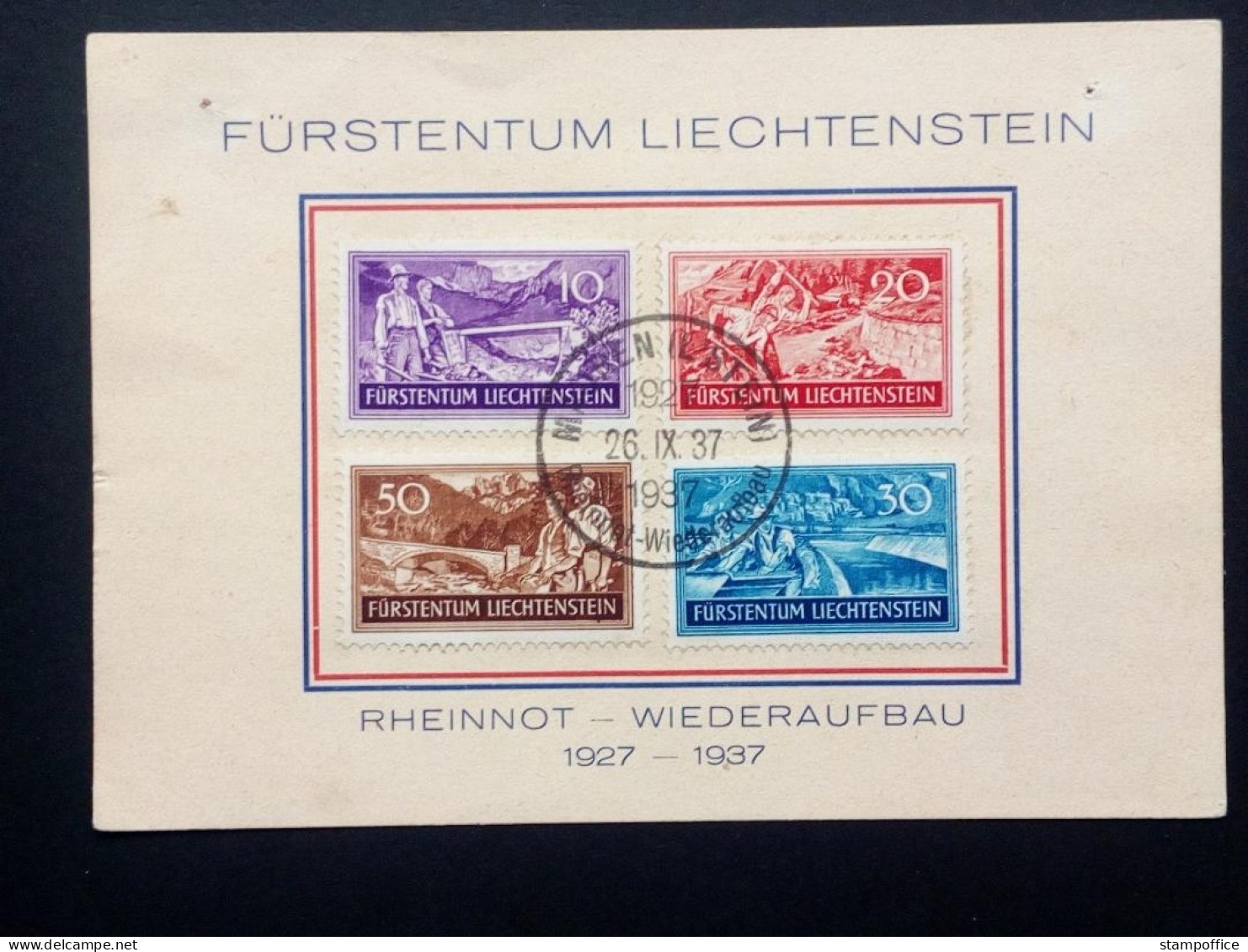 LIECHTENSTEIN MI-NR. 152-155 GESTEMPELT(USED) ARBEITSBESCHAFFUNG 1937 AUF KARTE - Gebraucht