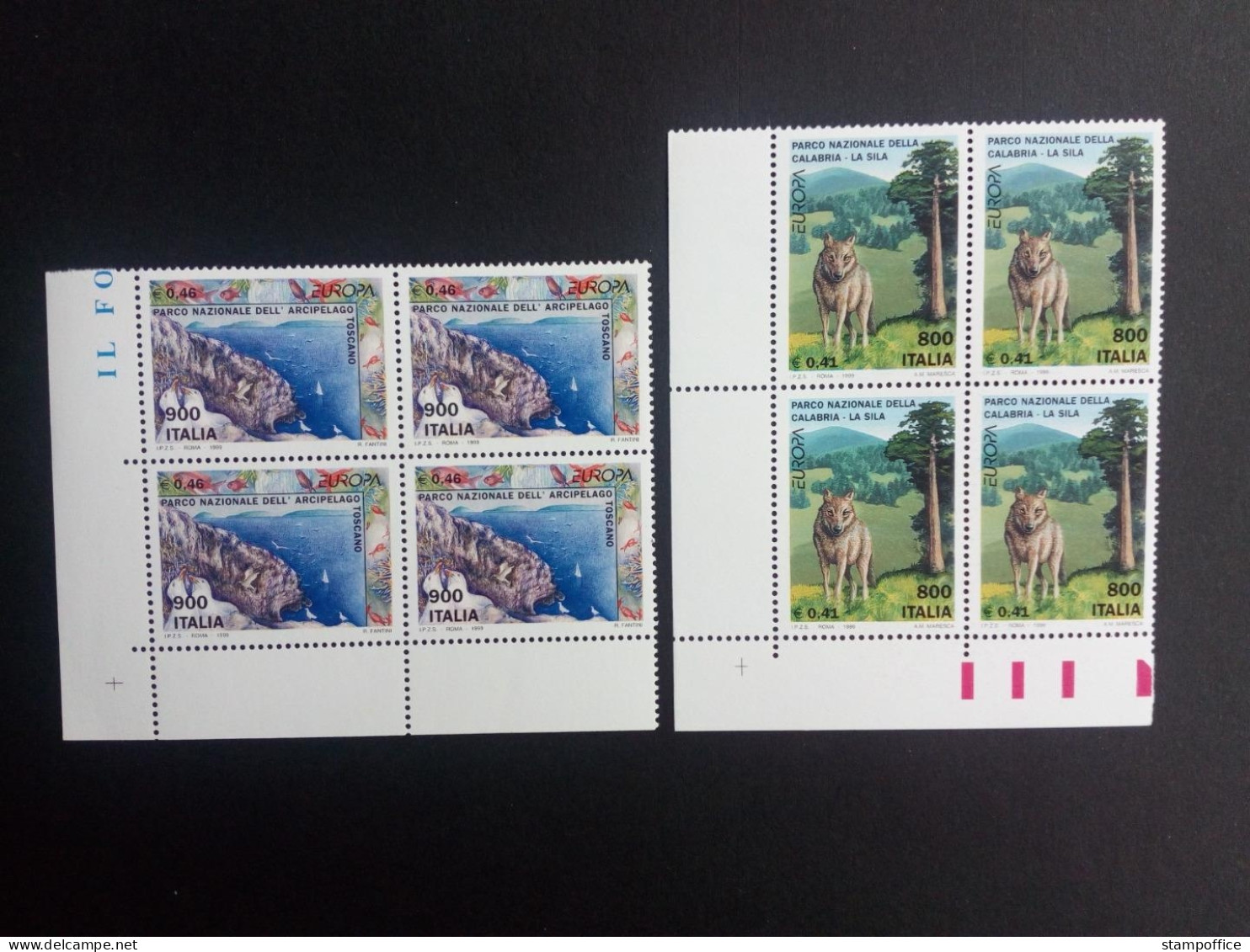 ITALIEN MI-NR. 2620-2621 POSTFRISCH(MINT) ECKRANDVIERERBLOCK EUROPA 1999 NATIONALPARKS WOLF MÖWE - 1999