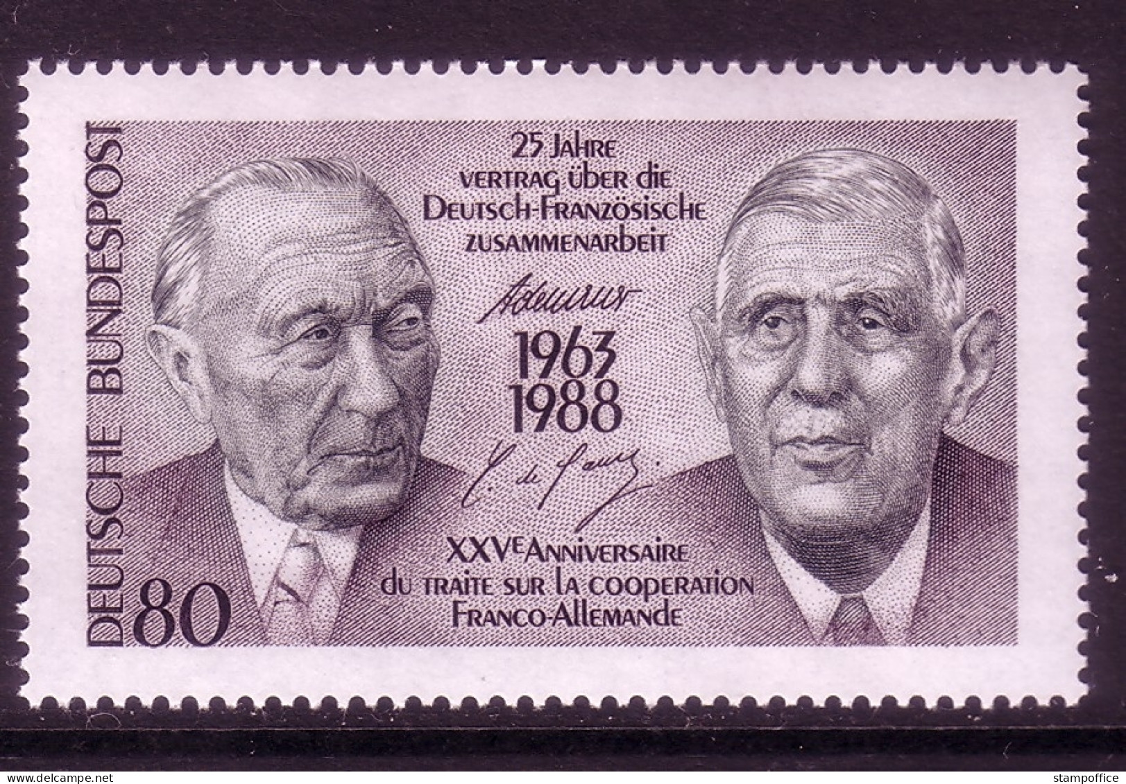 DEUTSCHLAND MI-NR. 1351 POSTFRISCH(MINT) MITLÄUFER 1988 ADENAUER UND DE GAULLE - Idee Europee