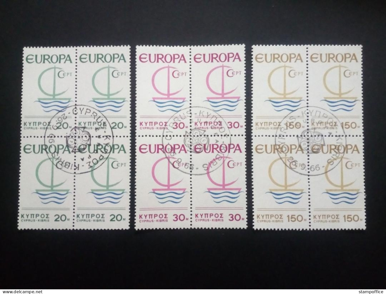 ZYPERN MI-NR. 270-272 GESTEMPELT(USED) 4er BLOCK EUROPA 1966 SEGEL - 1966