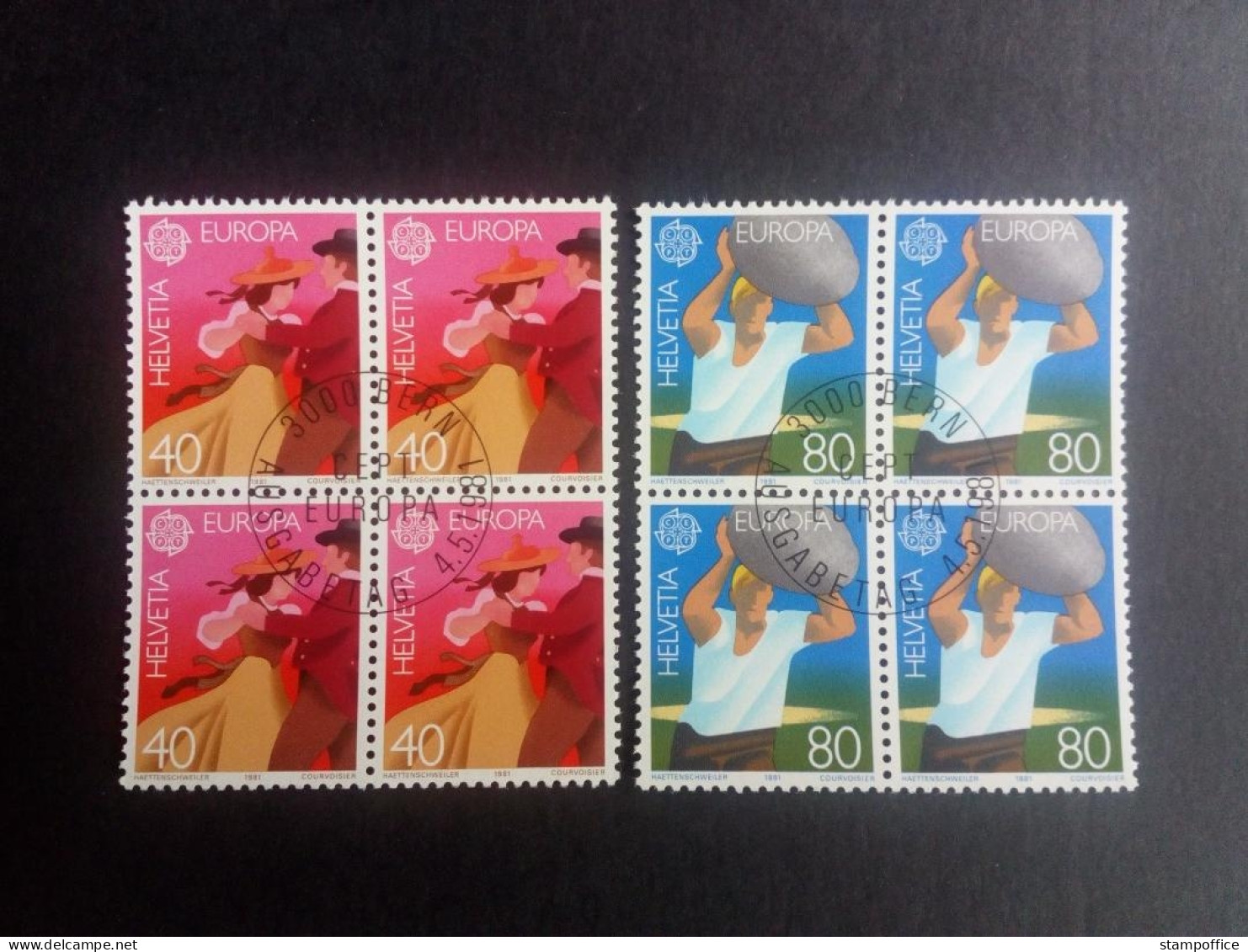 SCHWEIZ MI-NR. 1197-1198 GESTEMPELT(USED) 4er BLOCK EUROPA 1981 FOLKLORE TANZPAAR STEINSTOSSER - 1981