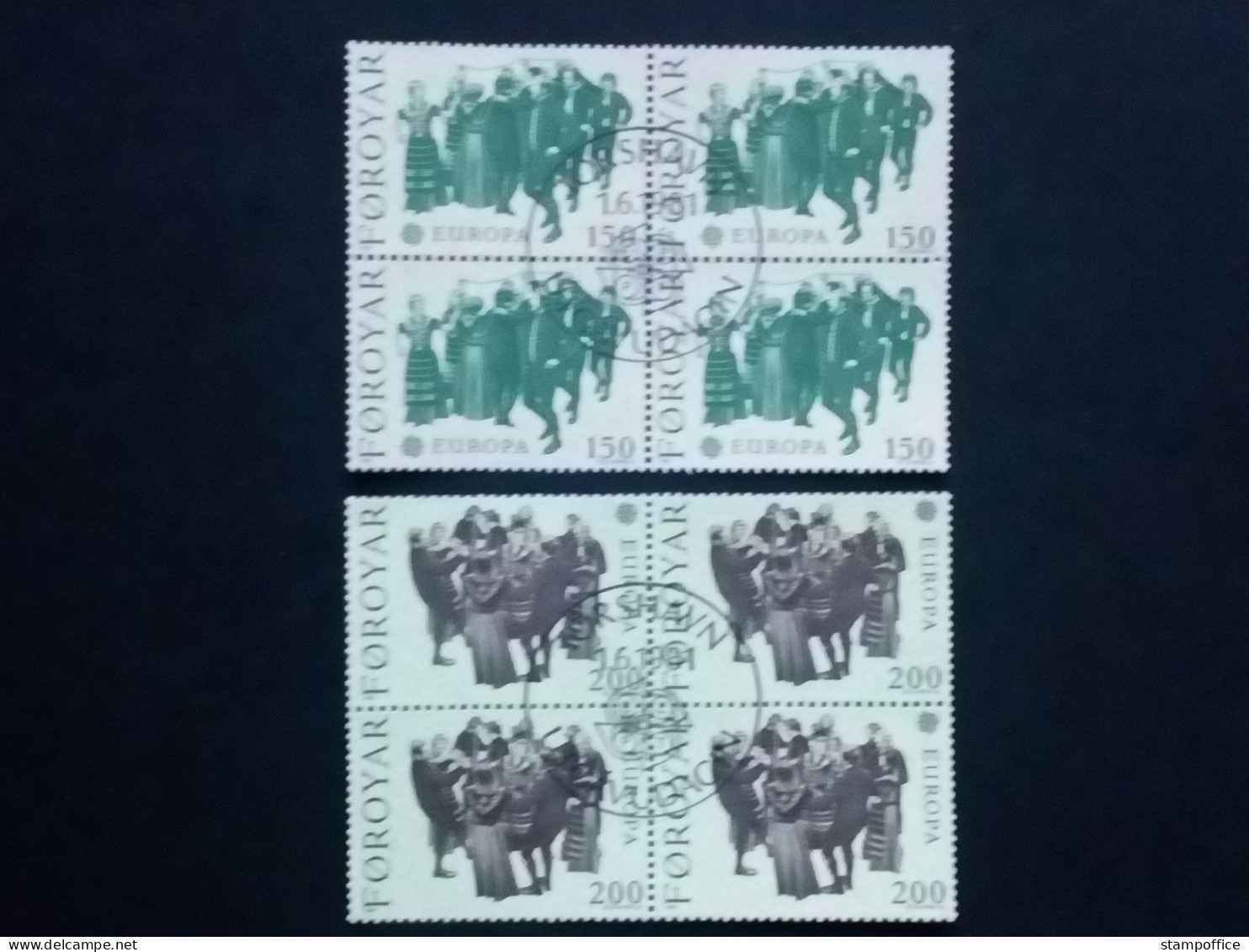 FÄRÖER MI-NR. 63-64 GESTEMPELT(USED) 4er BLOCK EUROPA 1981 FOLKLORE - 1981