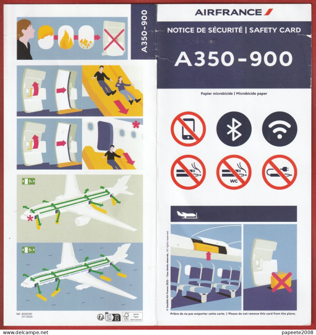 Air France/ Airbus A350-900 - 07 / 2023 - Consignes De Sécurité / Safety Card - Sicherheitsinfos