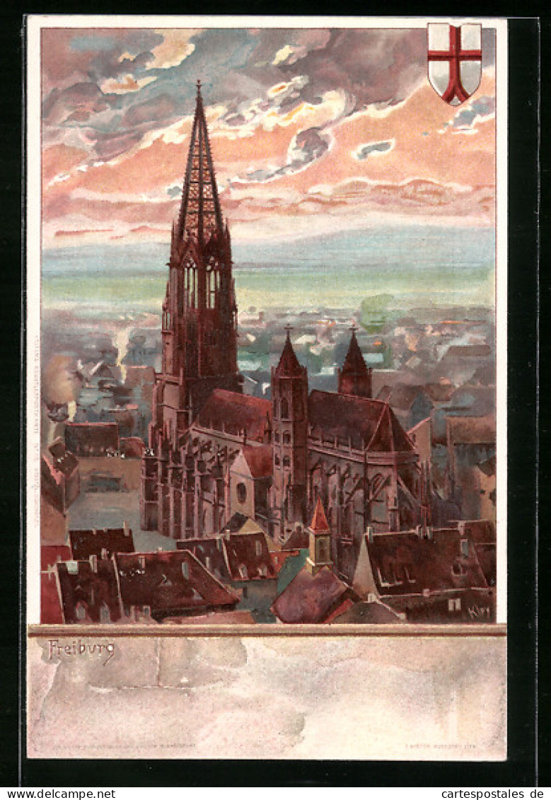 Künstler-AK Heinrich Kley: Freiburg, Münster Aus Der Vogelschau  - Kley