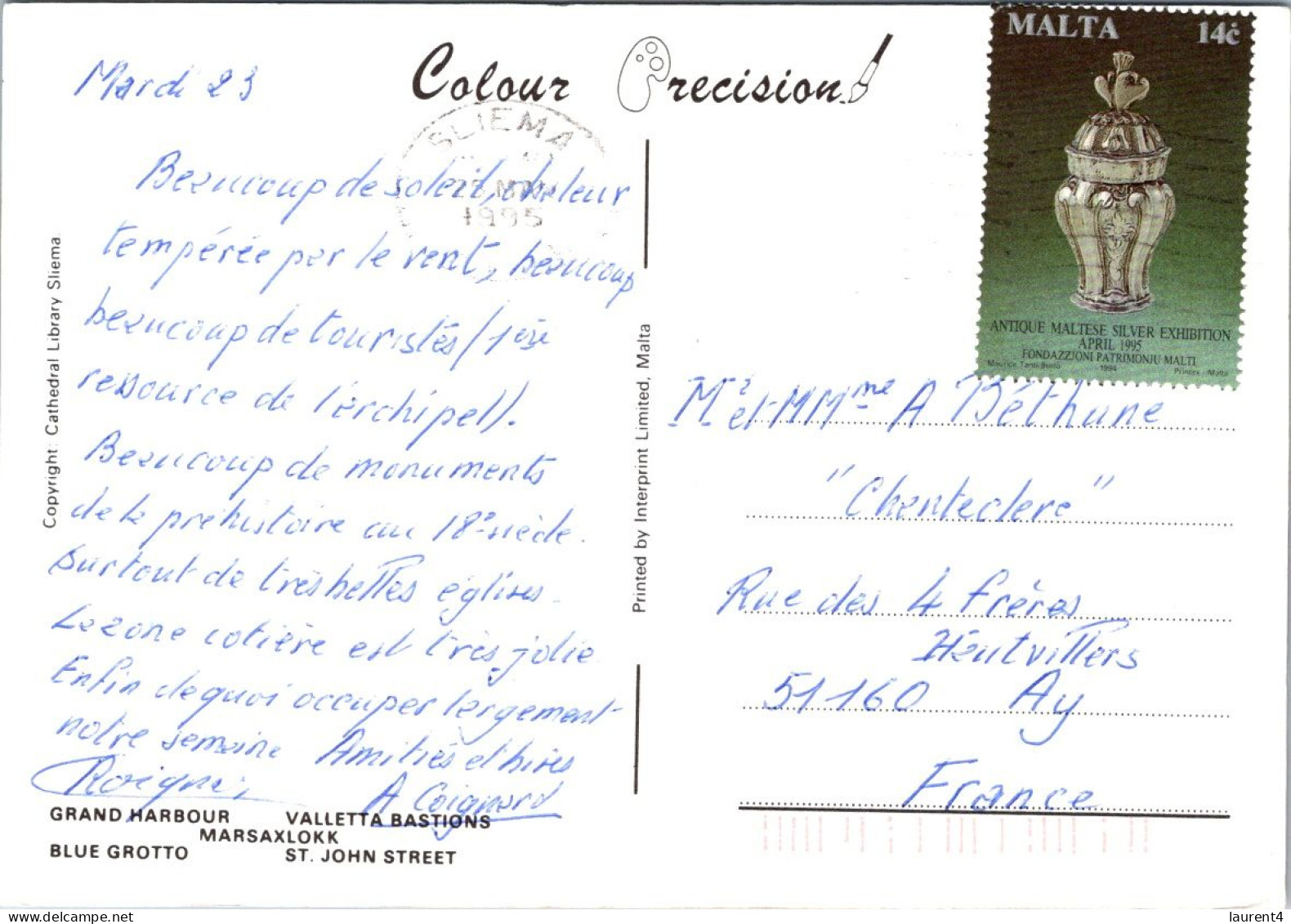 7-4-2024 (1 Z 16) Malta (posted To France 1995) - Malta