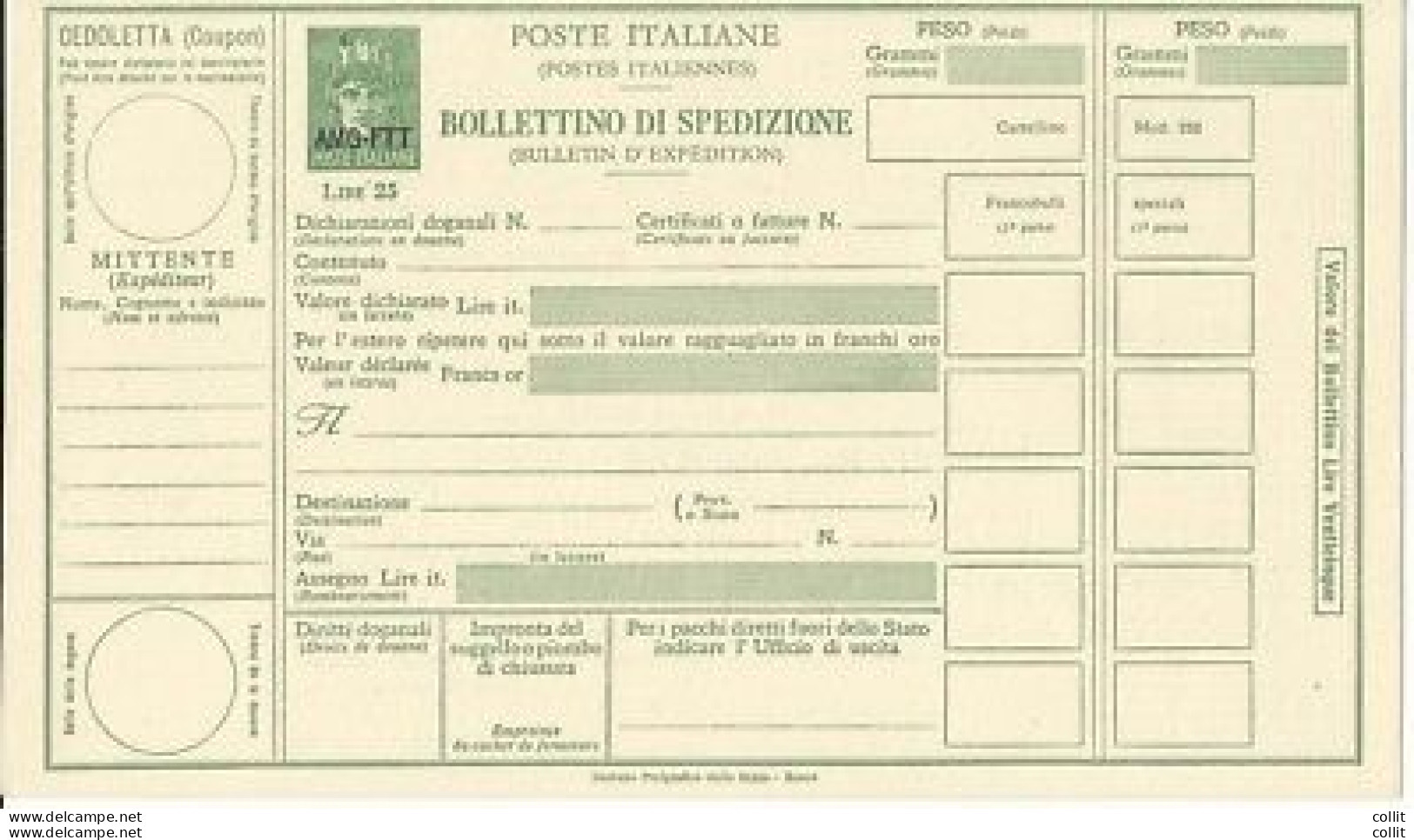 Trieste A - Bollettino Di Spedizione Lire 25 "Paschetto" N. P 16 - Nuevos