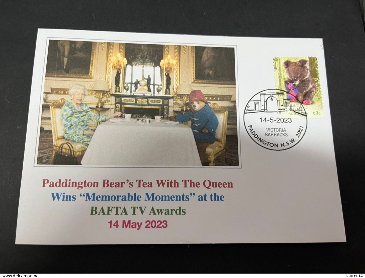 7-4-2024 (1 Z 17) Queen Elizabeth II Tea Party With Paddington Bear BAFTA Awards (14 May 2023) Koala Bear Stamp - Königshäuser