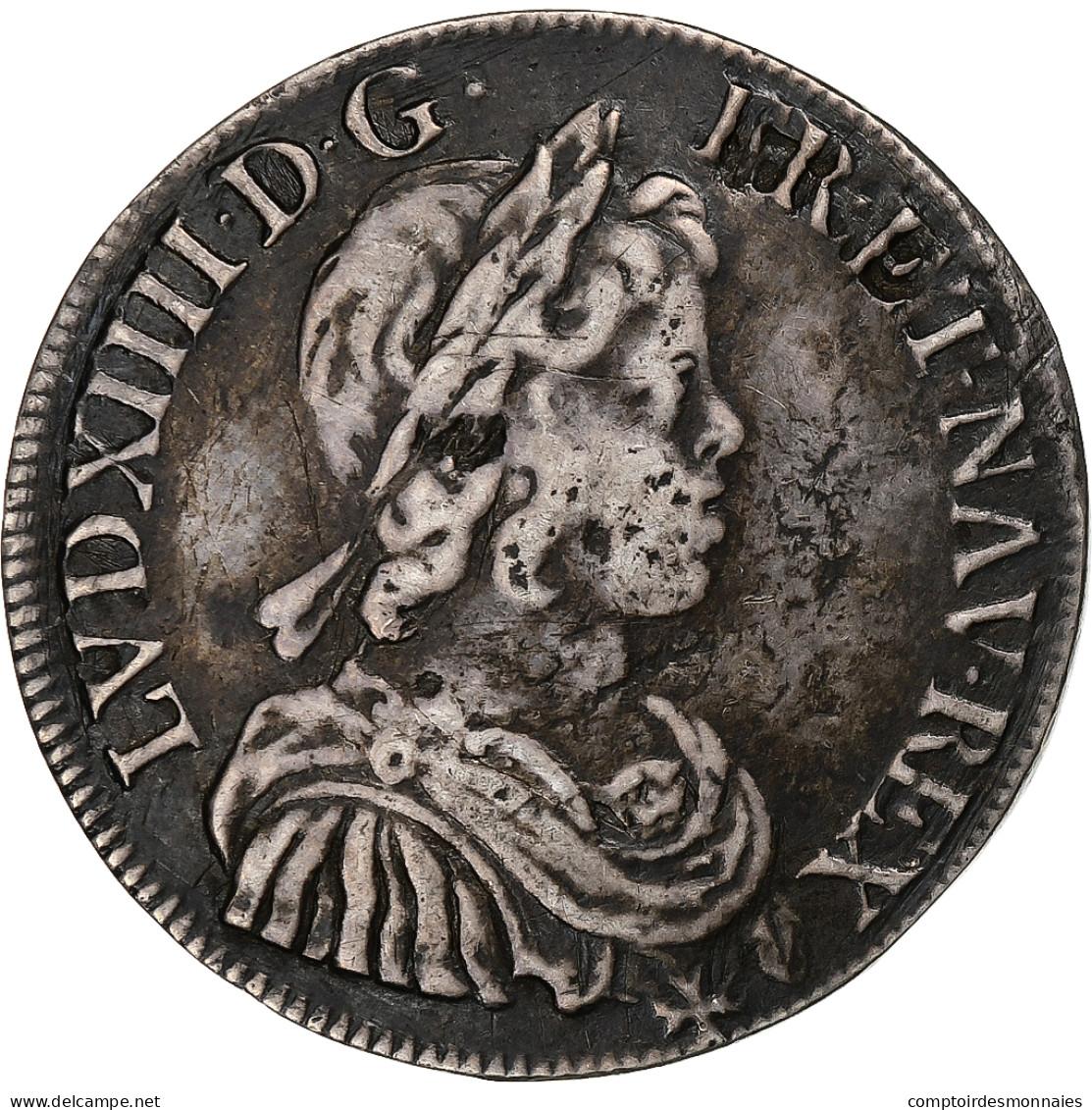 France, Louis XIV, 1/2 Écu à La Mèche Courte, 1643, Paris, Argent, TB+ - 1643-1715 Luigi XIV El Re Sole