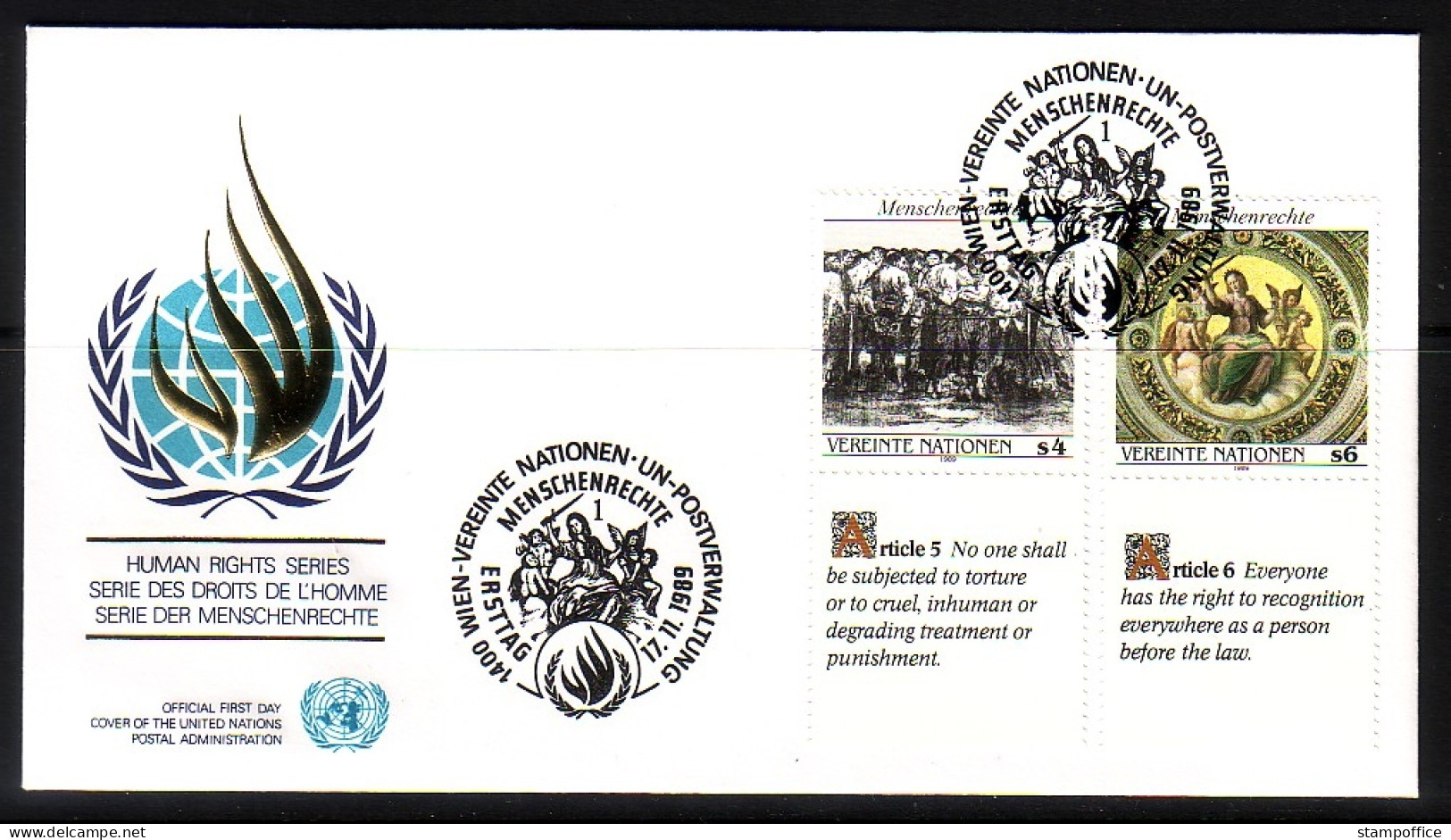 UNO WIEN MI-NR. 96-97 FDC MENSCHENRECHTE KÄTHE KOLLWITZ RAFFAEL TEXT ENGLISCH - FDC