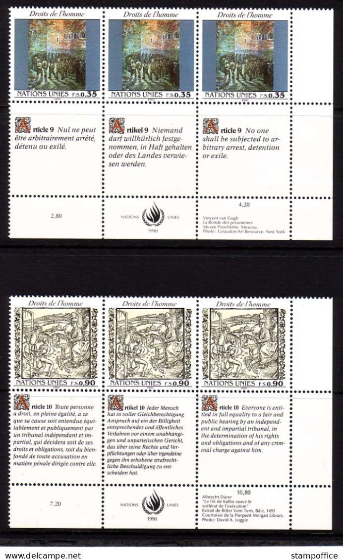 UNO GENF MI-NR. 192-193 POSTFRISCH(MINT) 3er BLOCK RECHTS UNTEN MENSCHENRECHTE (II) 1990 Van GOGH, ALBRECHT DÜRER - Nuevos