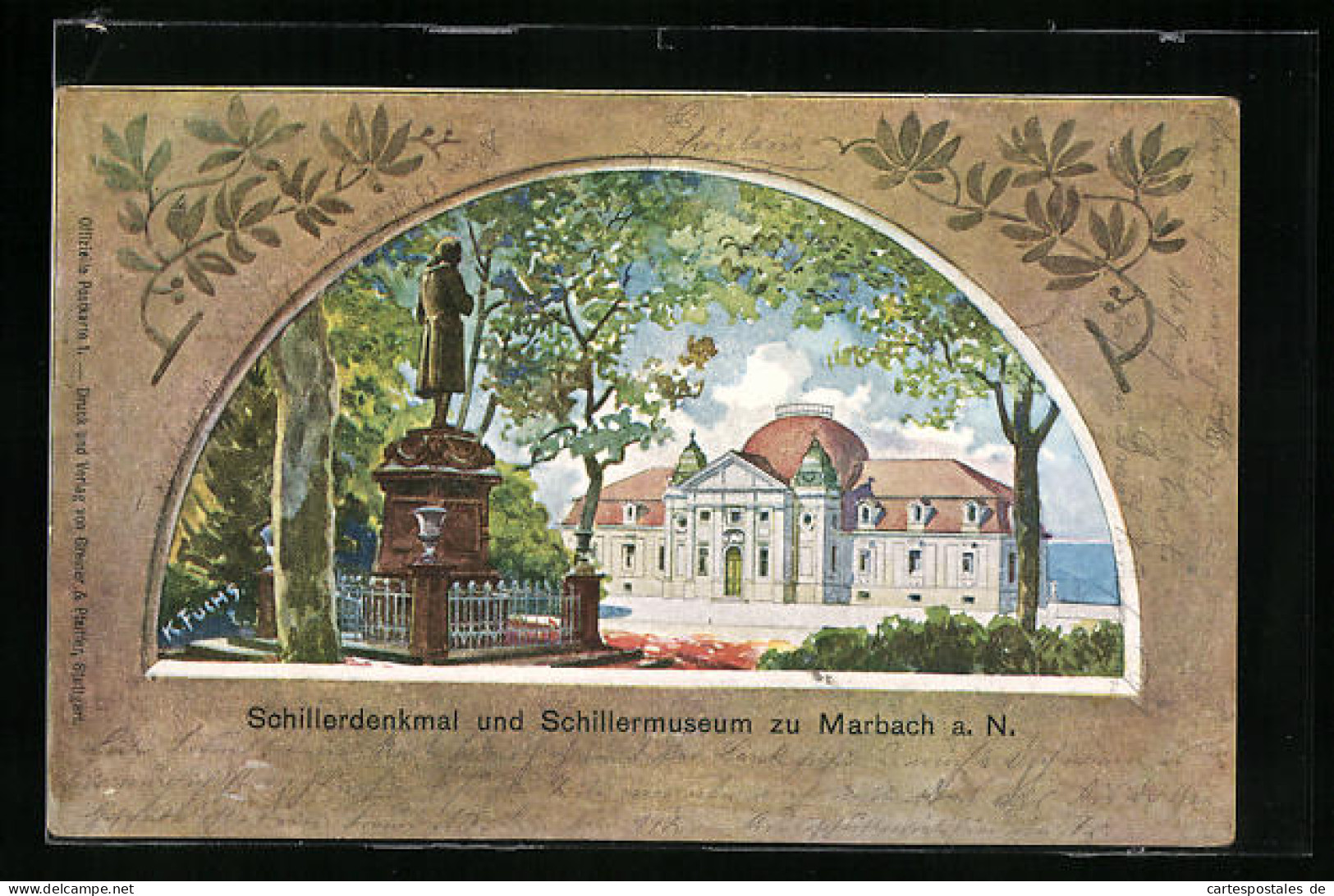 Künstler-AK Marbach A. N., Schillermuseum Und Schillerdenkmal  - Marbach