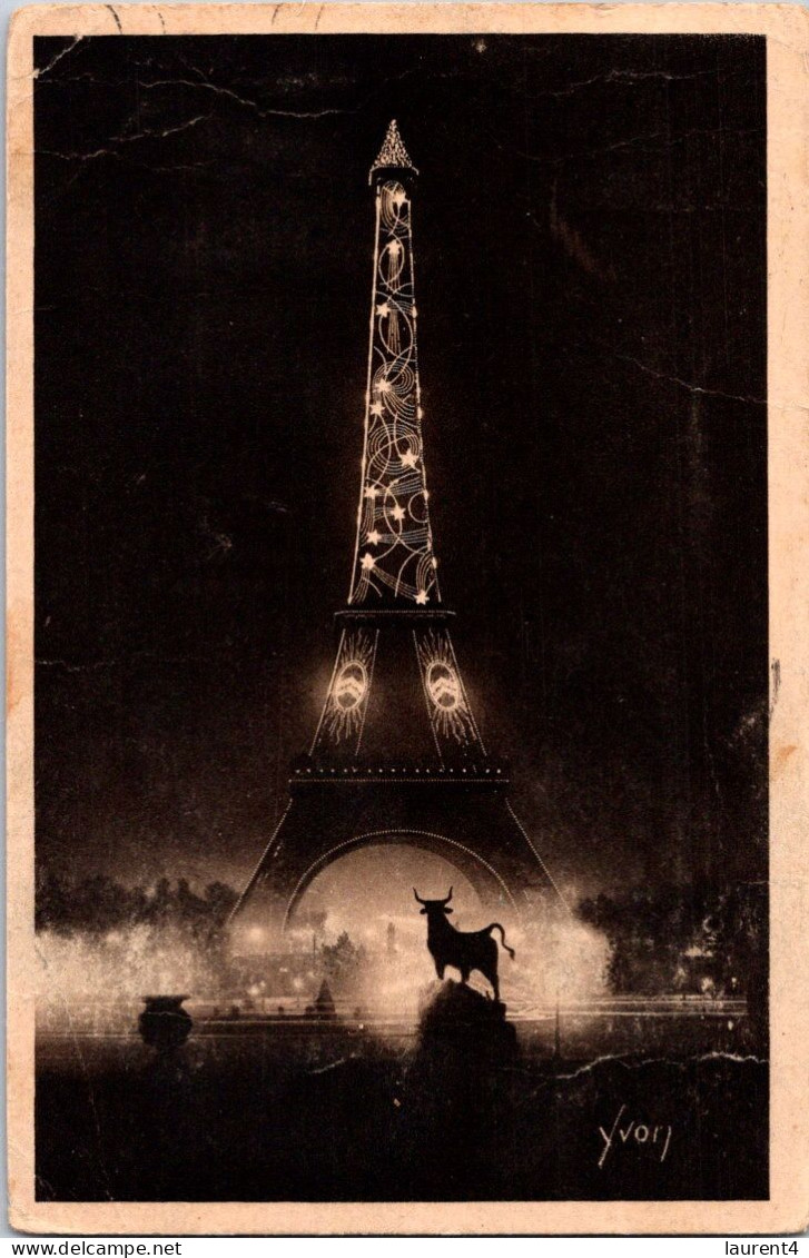 7-4-2024 (1 Z 18) France (posted 1931 To Samsun In Turkey) La Tour Eiffel La Nuit (Eirffel Tower At Night) - Monuments